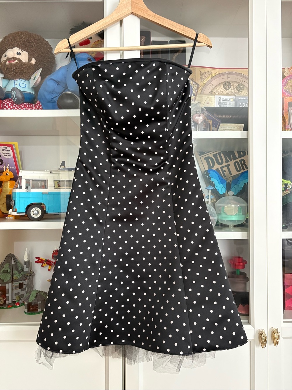 Jessica McClintock Classic Polka Dot Black Dress with White Dots Strapless